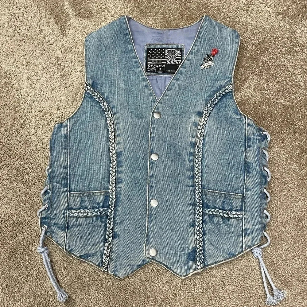 USA Bikers Dream Apparel Jean Vest Medium Honda Eagle on the back - Picture 11 of 16